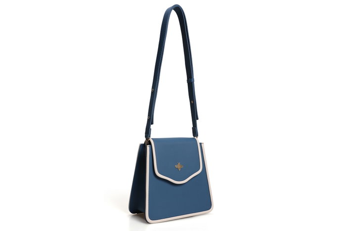 Lucky Bees Bolso de Hombro Azul y Crema